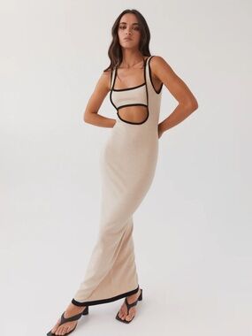 Peppermayo Lost In Paris Knit Maxi Dress Tapioca Cream Black backless dress xs/s